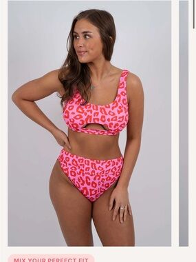 High-Waist Cutout Bikini Set in Hot Pink Leopard - Women Swim